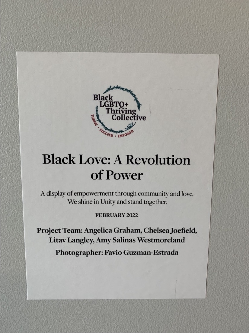 Printed sign with title text, &quot;Black Love: A Revolution of Power&quot; and smaller text beneath