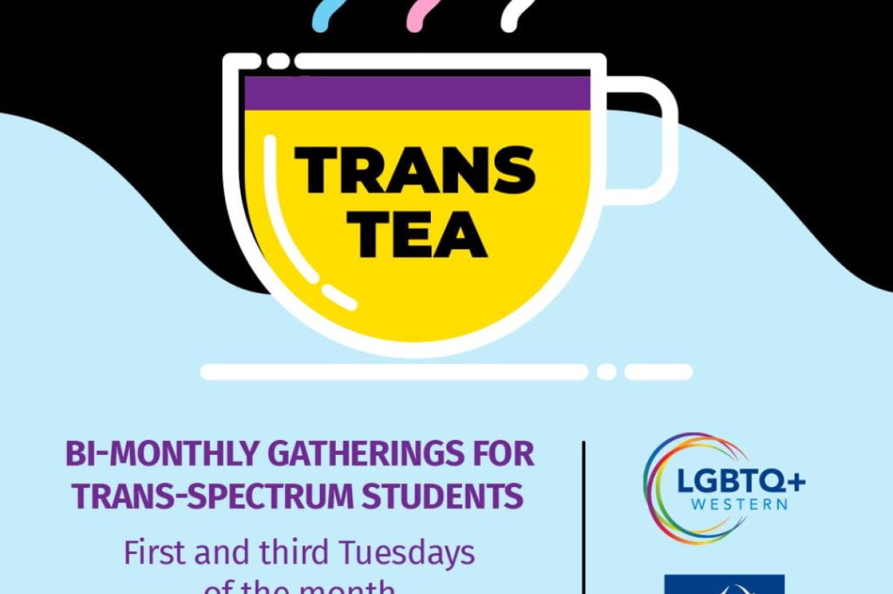 LGBTQ+ Western Trans Tea decorative flyer with text detailed in event description